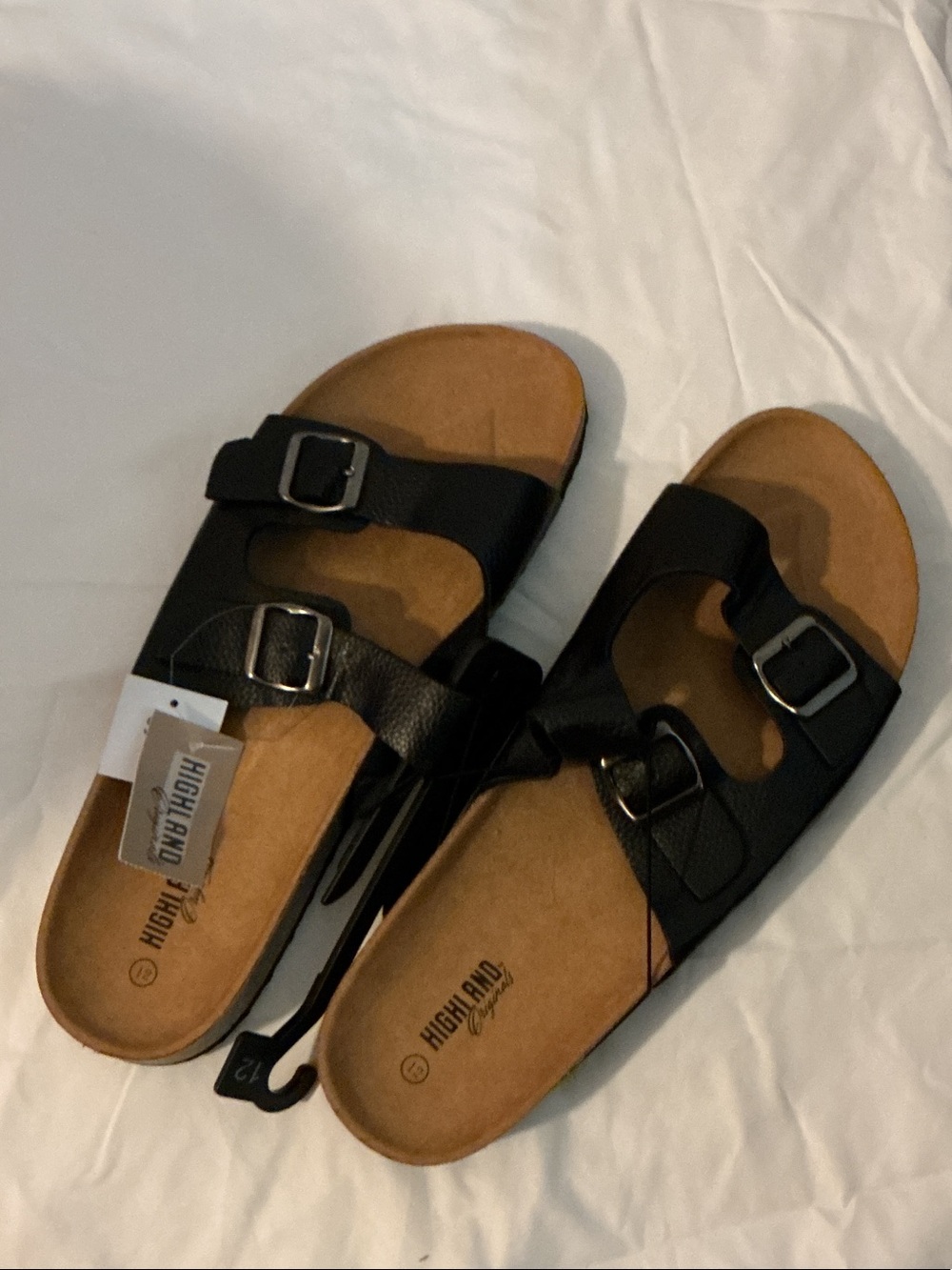 Highland Men’s Black Double-Buckle Slide Sandals